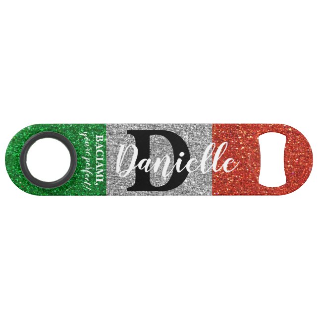 Italian Bartender Glitter Black White Monogrammed (Back Horizontal)