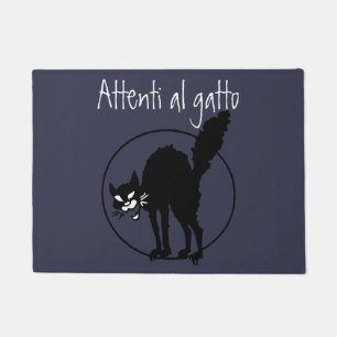 Italian Beware of The Black Sabo Cat Art Doormat