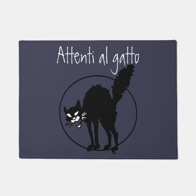 Italian Beware of The Black Sabo Cat Art Doormat (Front)
