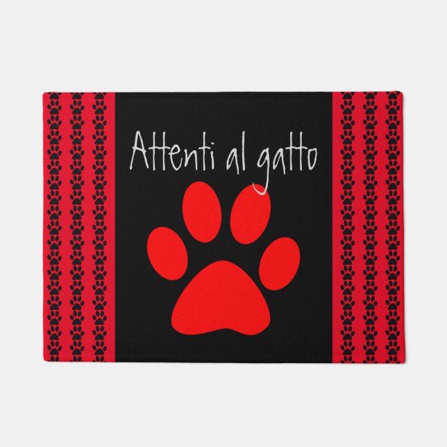 Italian Beware of the Cat Paw Pattern Doormat (Front)