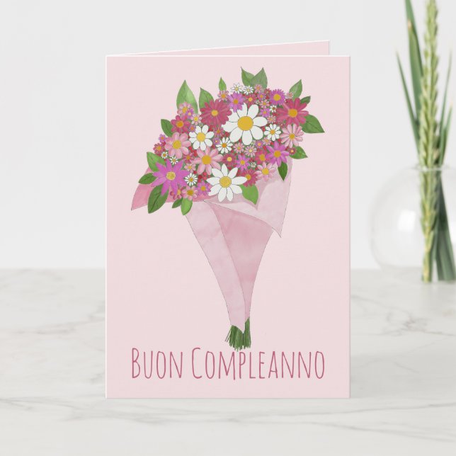 Italian Birthday Pink bouquet of flowers Card (Front)
