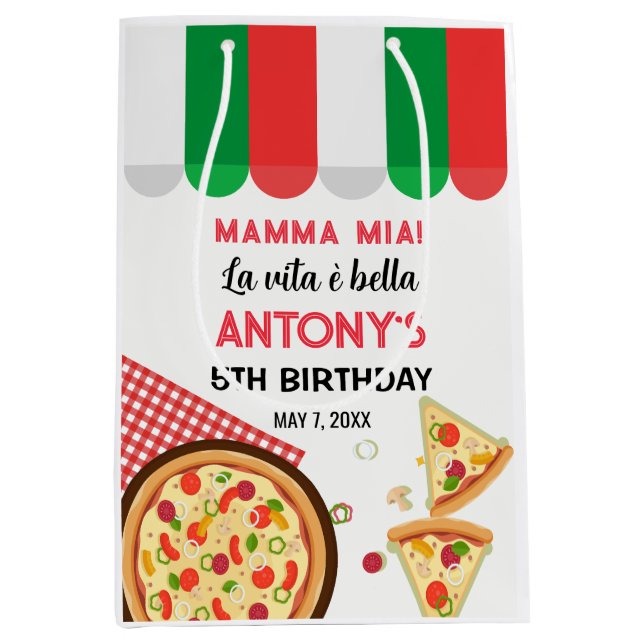 Italian Birthday Pizza Party Medium Gift Bag (Front)