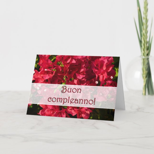 Italian Birthday Red Bougainvilleas Greeting Card (Front)