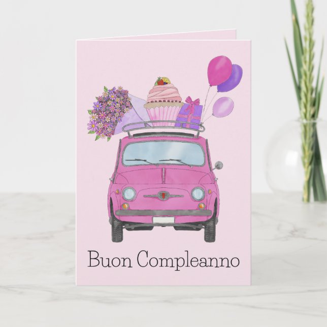 Italian Birthday Retro Fiat 500 Card (Front)