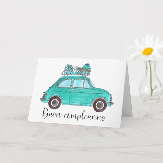 Italian Birthday Retro Fiat 500 Card (Small Plant)