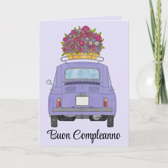 Italian Birthday Retro Fiat 500 Card (Front)