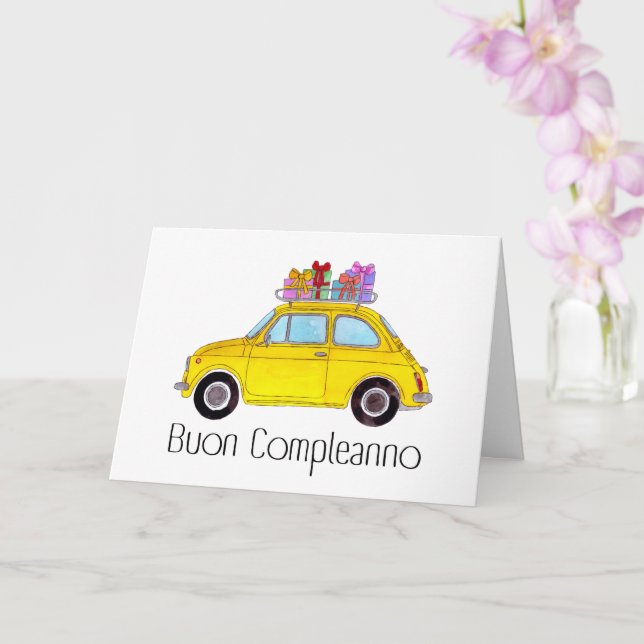 Italian Birthday Retro Fiat 500 Card (Orchid)