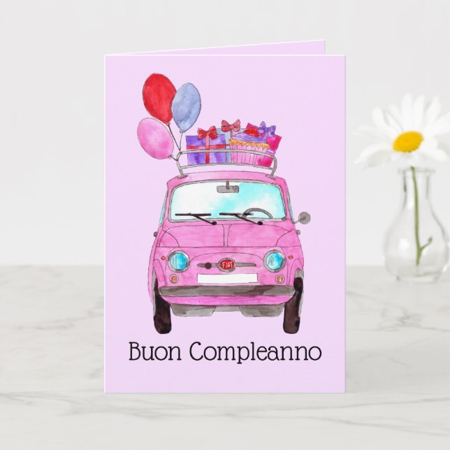 Italian Birthday Retro Fiat 500 Card (Small Plant)