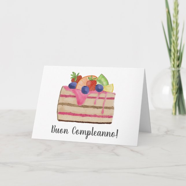Italian Birthday Watercolor Fruitcake Card (Front)