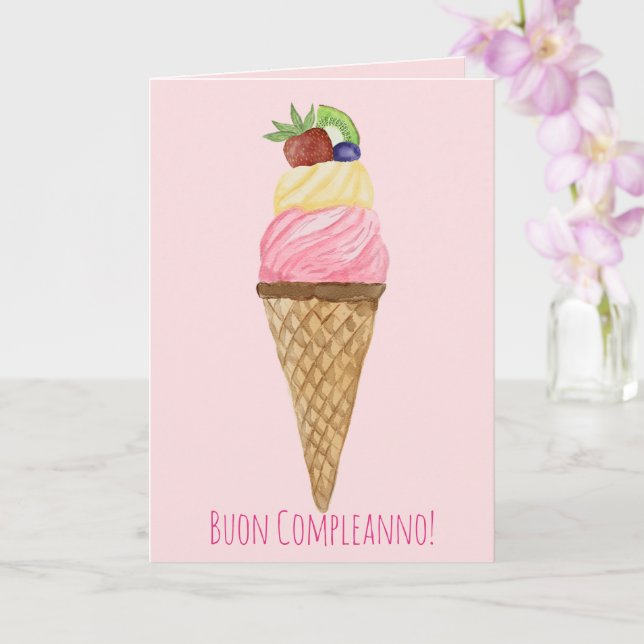Italian Birthday Watercolor Ice Cream Card (Orchid)
