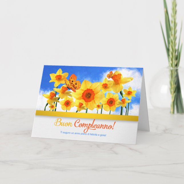 Italian Birthday with Daffodil Garden Butterflies Card (Front)