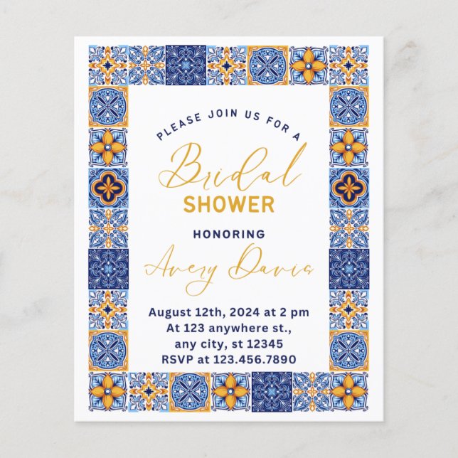 Italian bleu yellow Summer Budget Bridal Shower (Front)