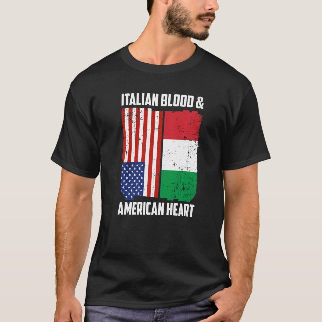 Italian Blood & American Heart Italian Roots Italy T-Shirt (Front)