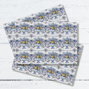 Italian Blue and White Floral Vase Tile Decoupage Tissue Paper