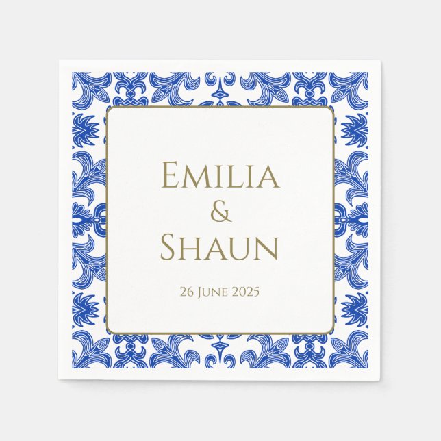 Italian Blue and White Wedding Napkins (Front)