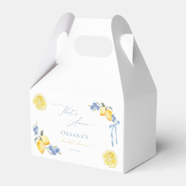 Italian Blue Bow Lemon That's Amore Bridal Shower Favour Box (Front Side)