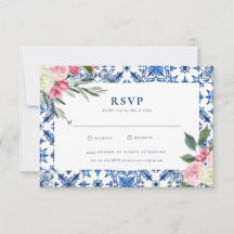 Italian Blue Floral Mamma Mia Response Card