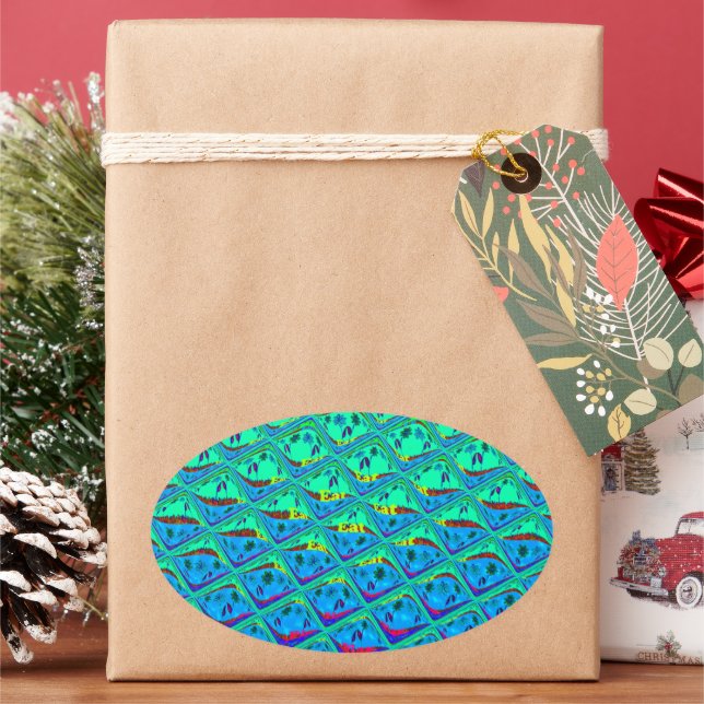 Italian Blue Mermaid Motif Art Print Oval Sticker (Holiday)