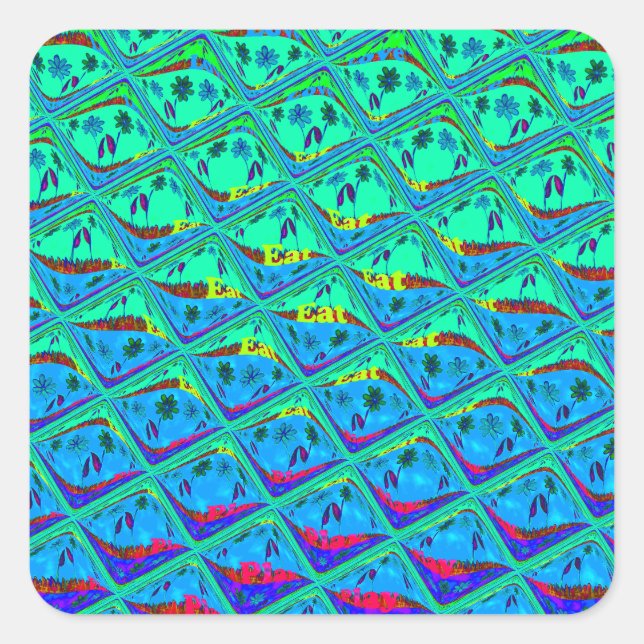 Italian Blue Mermaid Motif Art Print Square Sticker (Front)