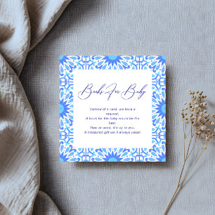 Italian Blue Tile Baby Shower Book Request Enclosure Card
