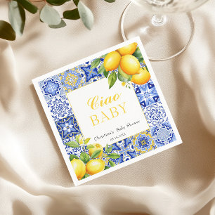 Italian Blue Tile Citrus Lemon Baby Shower Napkin