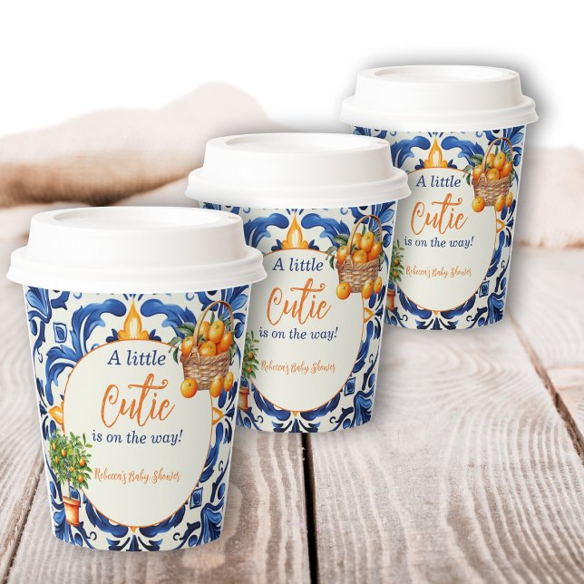 Italian Blue Tile Cutie Orange Citrus Baby Shower Paper Cups (Creator Uploaded)