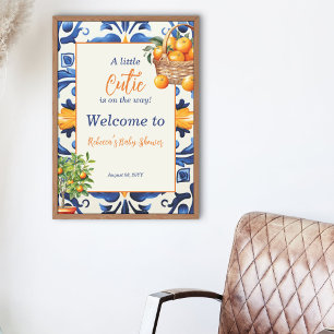 Italian Blue Tile Cutie Orange Citrus Baby Shower Poster