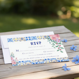 Italian Blue Tile Floral Mamma Mia RSVP Card
