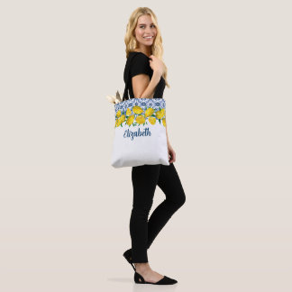 Italian Blue Tile Lemon Boho Bridesmaid Wedding Tote Bag
