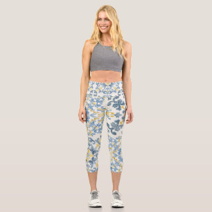 Italian Blue Tile Lemon Capri Leggings