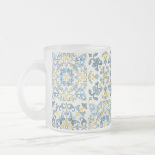 Italian Blue Tile Lemon Frosted Glass Coffee Mug