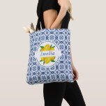 Italian Blue Tile Lemon Wedding Favour Tote Bag<br><div class="desc">A pretty Italian tile and lemons favour tote bag. An elegant bag for bridesmaids. Designed for you by Blackberry Boulevard.</div>
