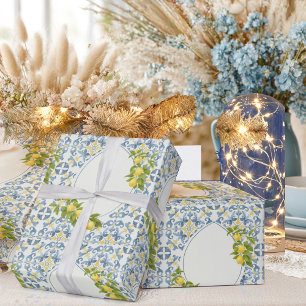 Italian Blue Tile Lemon Wrapping Paper