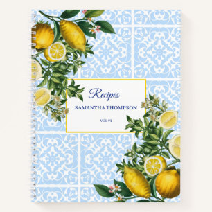 Italian Blue Tile & Lemons Bridal Shower Recipes  Notebook