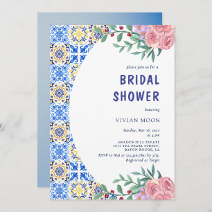 Italian Blue Tile Mediterranean Bridal Shower Invitation