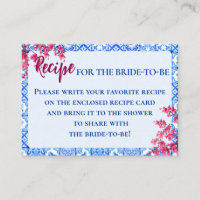 Italian Blue Tile Pink Flowers Bridal Recipe