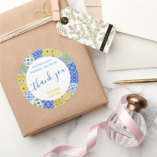 Italian Blue Tile Summer Bridal Shower Thank You Classic Round Sticker