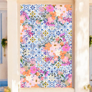 Italian blue tile watercolor floral bridal poster