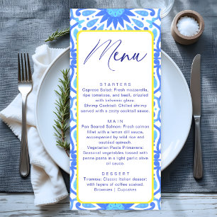 Italian Blue Tile Yellow Baby Shower Minimal Menu