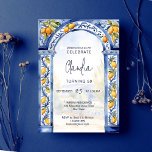 Italian Blue tiles arch lemons birthday party Invitation<br><div class="desc">Italian Blue Majolica tiles arch with lemons birthday party template invitation instant download,  watercolor blue tiling arch and citrus with light Italian landscape in the background,  navy blue,  white and yellow colour theme.</div>