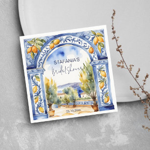 Italian Blue tiles arch lemons bridal shower Napkin