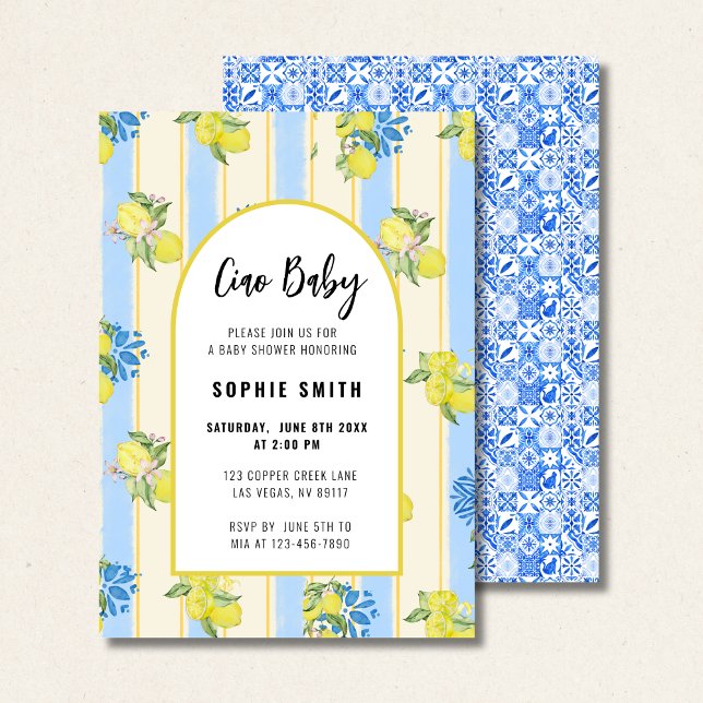 Italian Blue Tiles, Ciao Baby, Lemons Invitation (Creator Uploaded)