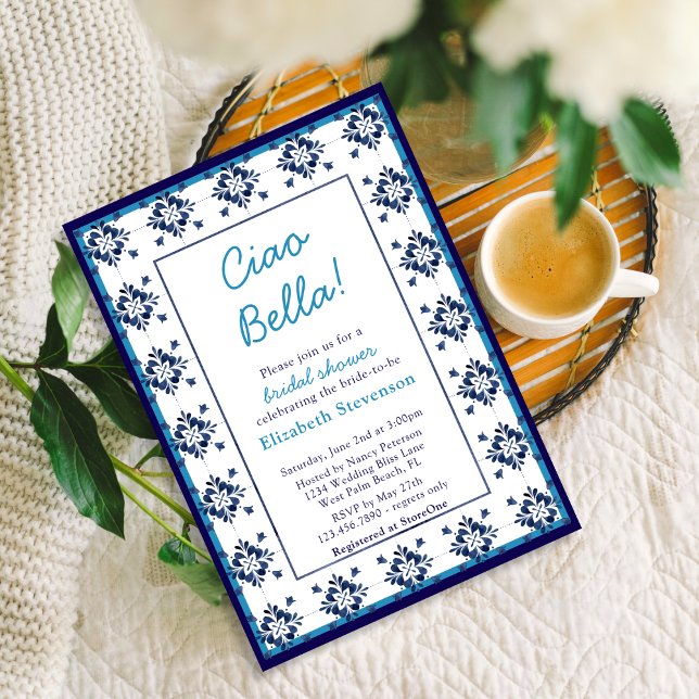 Italian Blue Tiles Ciao Bella Bridal Shower  Invitation (Creator Uploaded)
