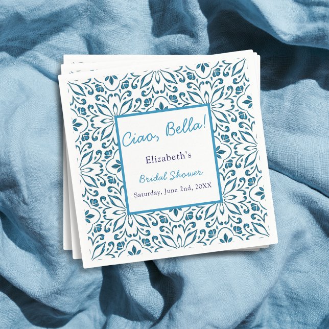 Italian Blue Tiles Ciao Bella Bridal Shower Napkin (Creator Uploaded)