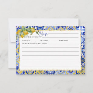 Italian Blue Tiles Citrus Lemon Recipe Card