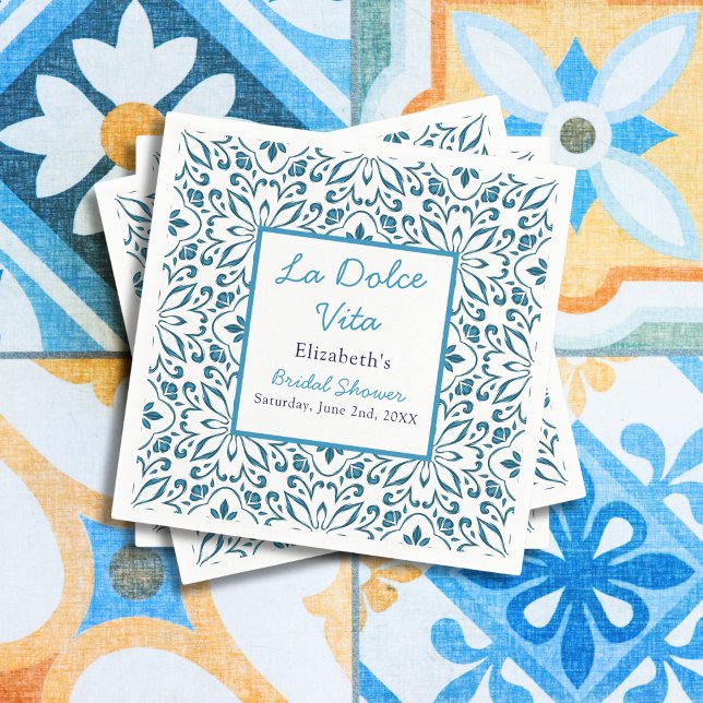 Italian Blue Tiles La Dolce Vita Bridal Shower Napkin (Creator Uploaded)
