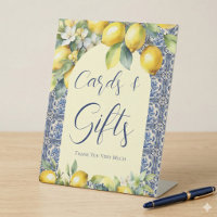 Italian blue tiles & lemon baby shower cards gifts
