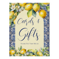 Italian blue tiles & lemon baby shower cards gifts