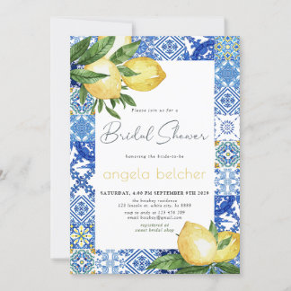 Italian Blue Tiles Lemon Bridal Shower Invitation