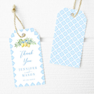 Italian Blue Tiles Lemon Coastal Wedding Thank You Gift Tags